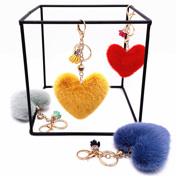 Wholesale Tassel peach heart keychain cute bag pendant heart-shaped plush car keychain